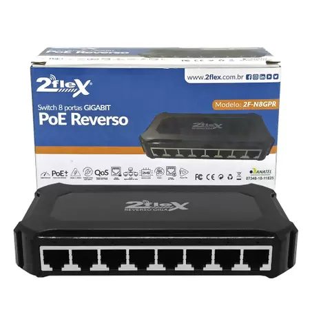 SWITCH (2FLEX) 2F-N8GPR GIGA POE REVERSO 8 PORTAS 48V (VLAN)